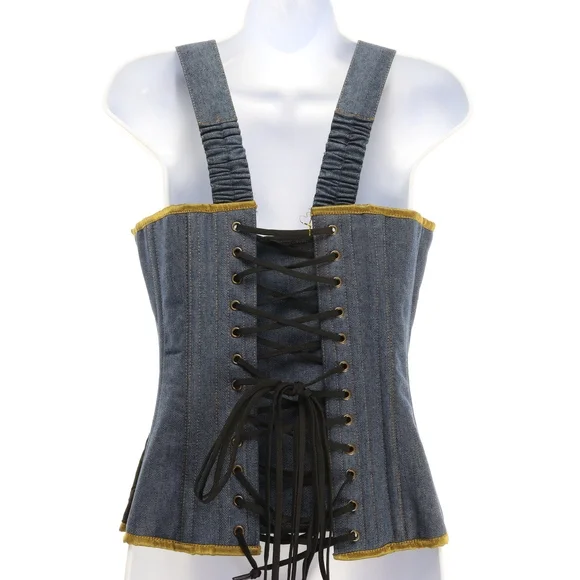 Denim Corset Top with Gold Trim
